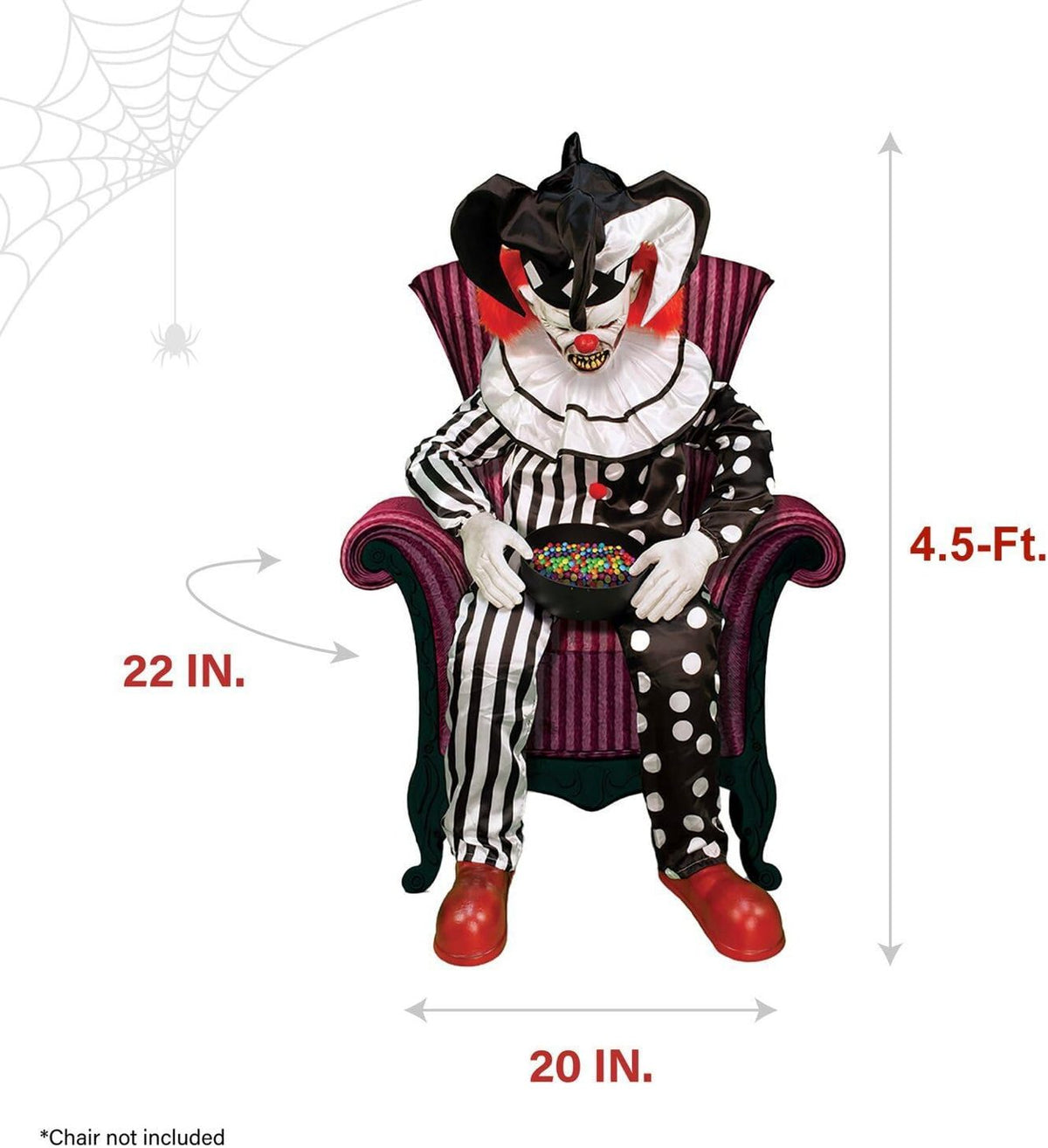 Dimensions: 4.5 ft tall seated, 22 in deep, 20 in wide, chair not included